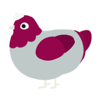 A silver and maroon chicken with a head pattern