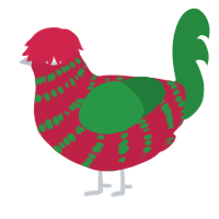 A crimson and viridian chicken with a bar pattern