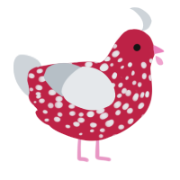 A crimson and mist chicken with a speckle pattern