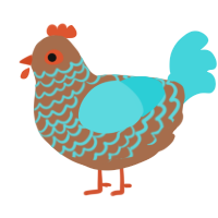 cassowary, a brown and aqua chicken with a lace pattern