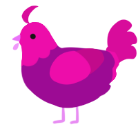 A plum and fuchsia chicken with a head pattern