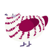 A white and maroon chicken with a bar pattern