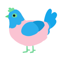 A rose and sky chicken with a head pattern