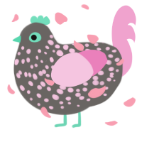 Grandmas Cottage, a grey and pink chicken with a speckle pattern