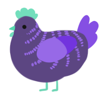 A overcast and blurple chicken with a half-bar pattern