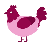 A pink and maroon chicken with a head pattern