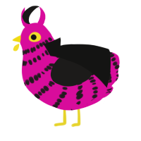 A fuchsia and sable chicken with a bar pattern