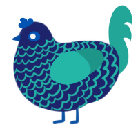 A navy and turquoise chicken with a lace pattern