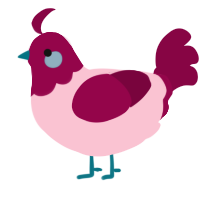 A rose and maroon chicken with a head pattern
