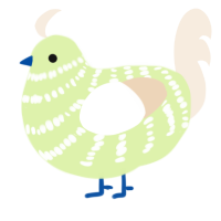 Melon, a apple and cream chicken with a bar pattern