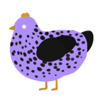 A lilac and black chicken with a speckle pattern