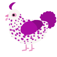 A white and plum chicken with a speckle pattern