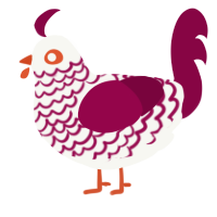A white and maroon chicken with a lace pattern