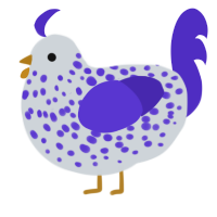 A mist and indigo chicken with a speckle pattern