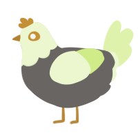 A grey and apple chicken with a head pattern