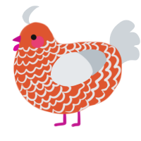 A vermilion and mist chicken with a lace pattern