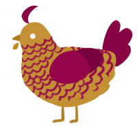 A gold and maroon chicken with a lace pattern