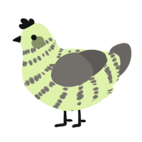 A apple and grey chicken with a bar pattern