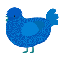 A ultramarine and sapphire chicken with a double-lace pattern