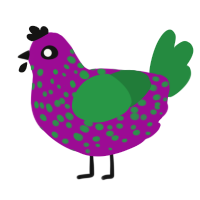 A plum and viridian chicken with a speckle pattern