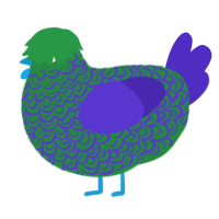 A viridian and indigo chicken with a double-lace pattern