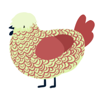 A apple and red chicken with a double-lace pattern