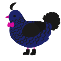 A navy and sable chicken with a lace pattern