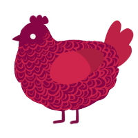 A maroon and crimson chicken with a double-lace pattern