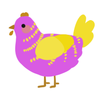 A orchid and yellow chicken with a half-bar pattern