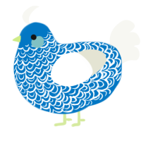A sapphire and white chicken with a double-lace pattern