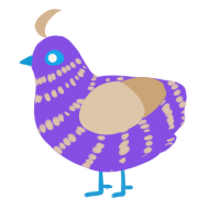 A blurple and beige chicken with a bar pattern