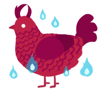 Roostifer, a crimson and maroon chicken with a lace pattern