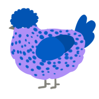 A lilac and ultramarine chicken with a speckle pattern