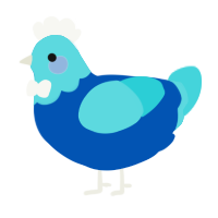 A ultramarine and aqua chicken with a head pattern