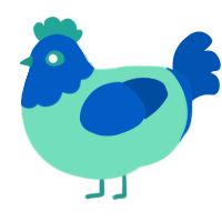 A mint and ultramarine chicken with a head pattern