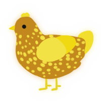 A ochre and yellow chicken with a speckle pattern