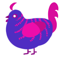 A indigo and fuchsia chicken with a half-bar pattern