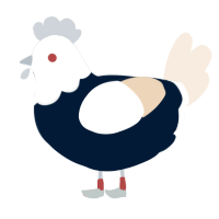 Écrase, a tumblr and cream chicken with a head pattern