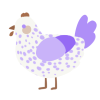 A white and lilac chicken with a speckle pattern
