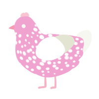 A pink and white chicken with a speckle pattern