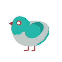 A silver and turquoise chicken with a head pattern