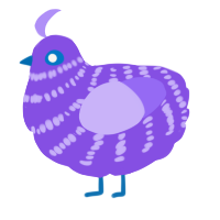 A blurple and lilac chicken with a bar pattern