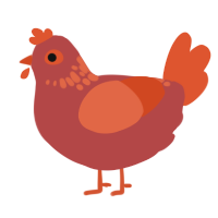 A red and vermilion chicken with a neck-speckle pattern
