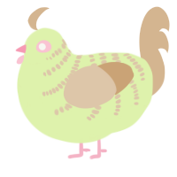 A apple and beige chicken with a half-bar pattern