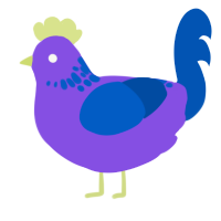 highlight, a blurple and ultramarine chicken with a neck-speckle pattern