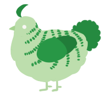 Broccoli, a gluppy and viridian chicken with a half-bar pattern