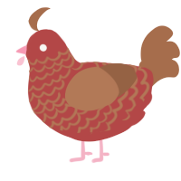 A red and brown chicken with a lace pattern