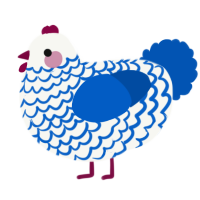 A white and ultramarine chicken with a lace pattern
