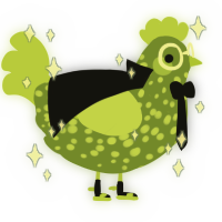 Petri, a chartreuse and lime chicken with a speckle pattern