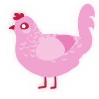 A pink chicken with a half-lace pattern
